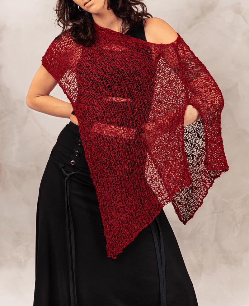 Argeousgor Women Sheer Poncho Top Lightweight Knit Crochet Shrug Bolero Mesh Batwing Sleeve Sweater Cover Up Beachwear - Image 3